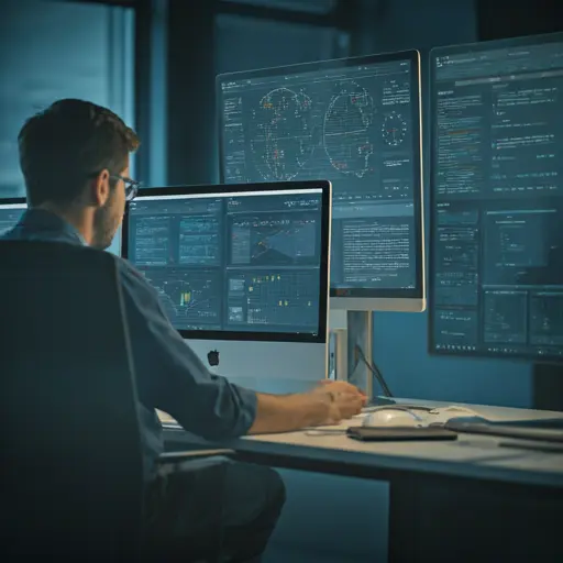 Developer working on multiple monitors